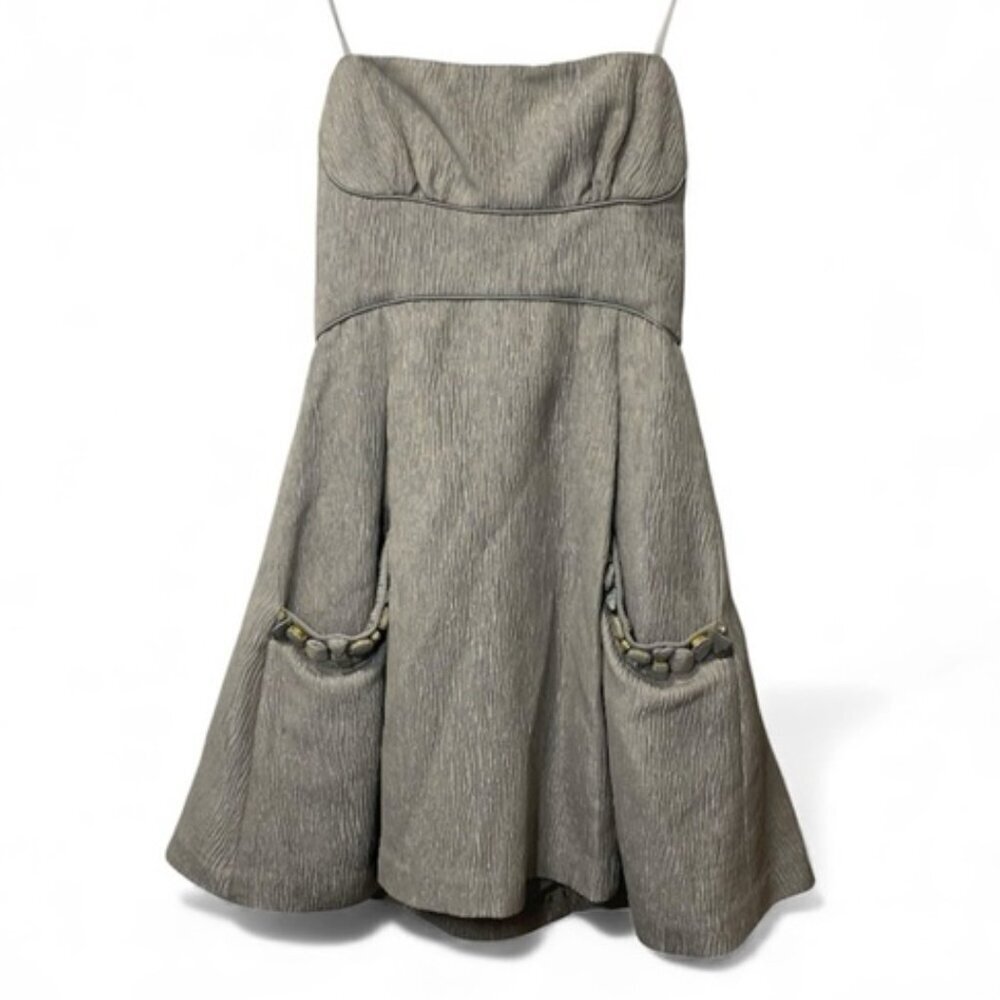 BCBGMAXAZRIA Misty Morning Strapless Dress Contrast 100% Silk Size 10